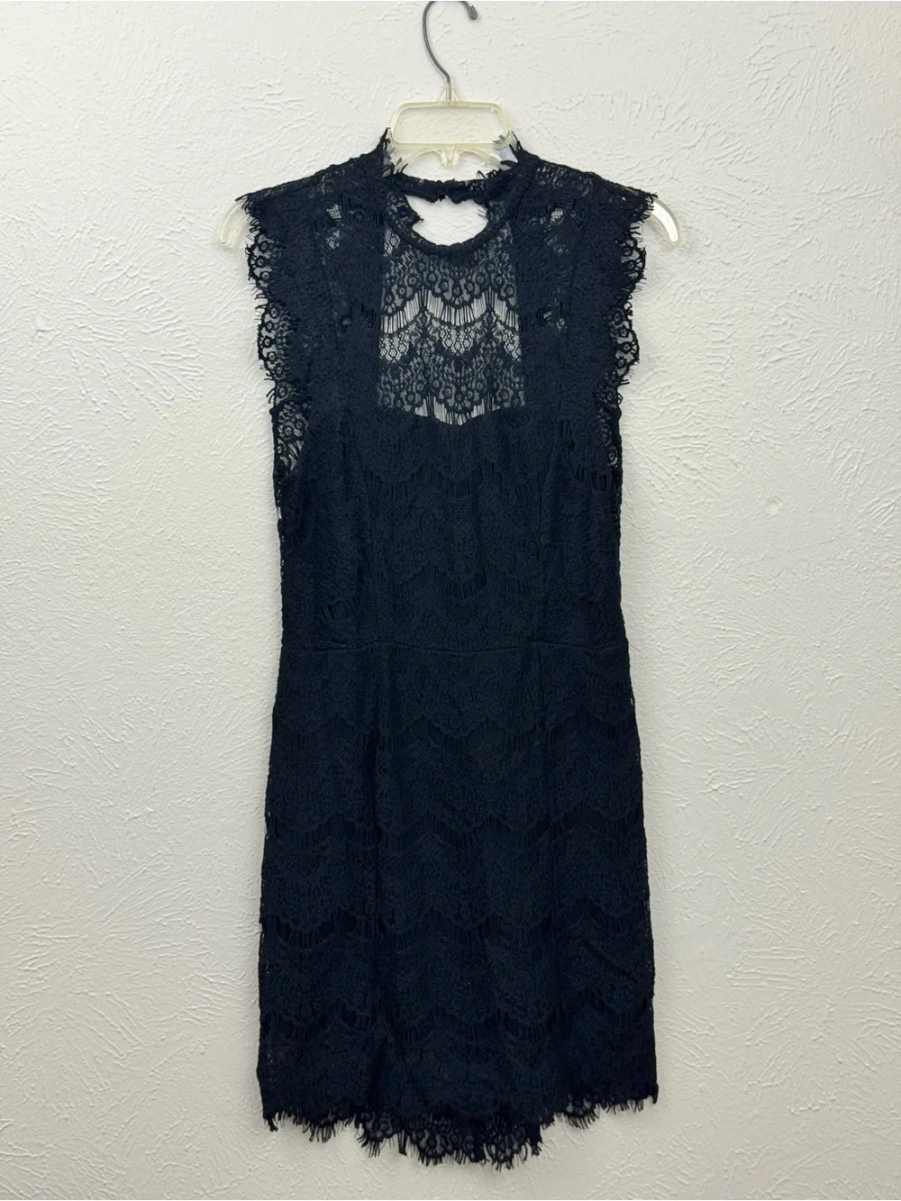 NWT Free People Black Lace Open Back Mini Dress Size Medium Mock Neck Cocktail